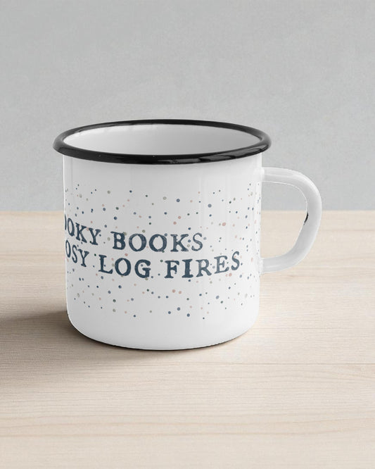 Spooky books and cosy log fires Camping Mug