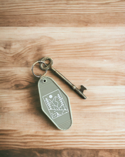 Load image into Gallery viewer, Let&#39;s go camping retro motel style keyring