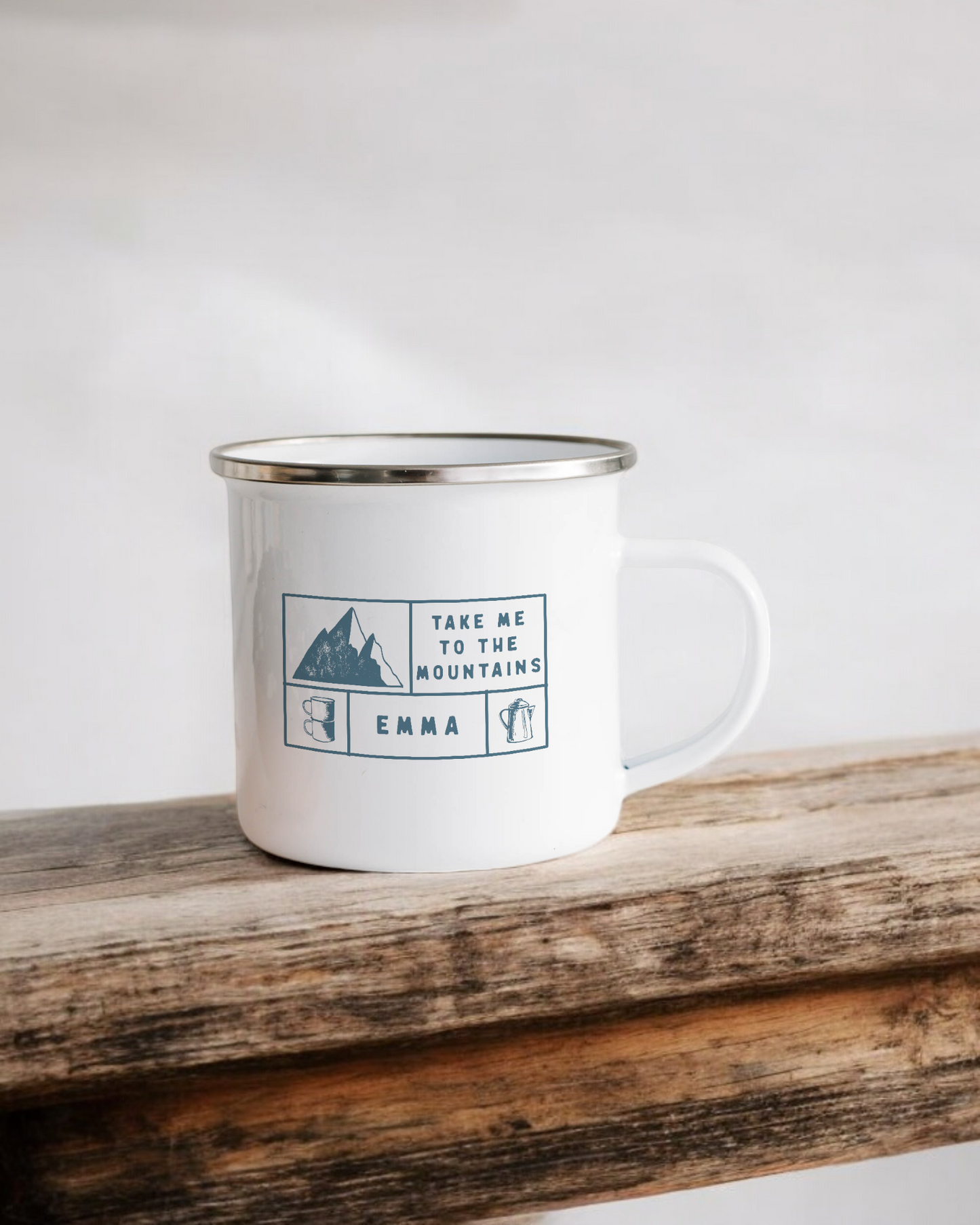Take me to the mountains - Personalised Enamel Camper Mug
