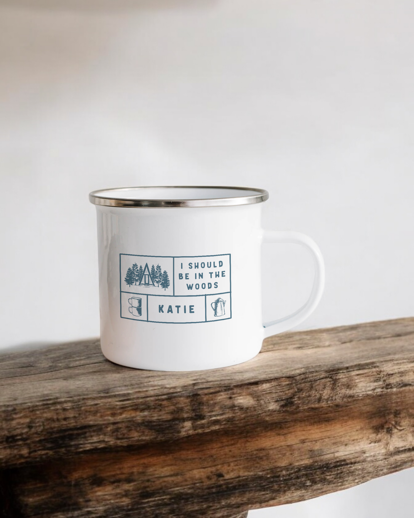 I should be in the woods - Personalised Enamel Camper Mug