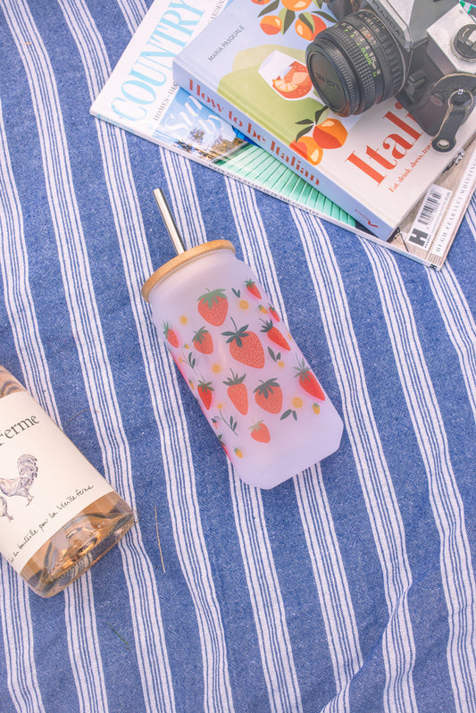 Strawberries, Wild and Whimsy Frosted Glass Tumbler