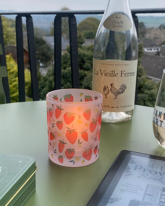 Strawberries Wild and Whimsy Glass Votive