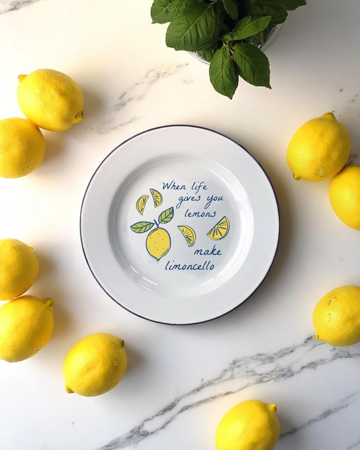 Make limoncello, enamel plate
