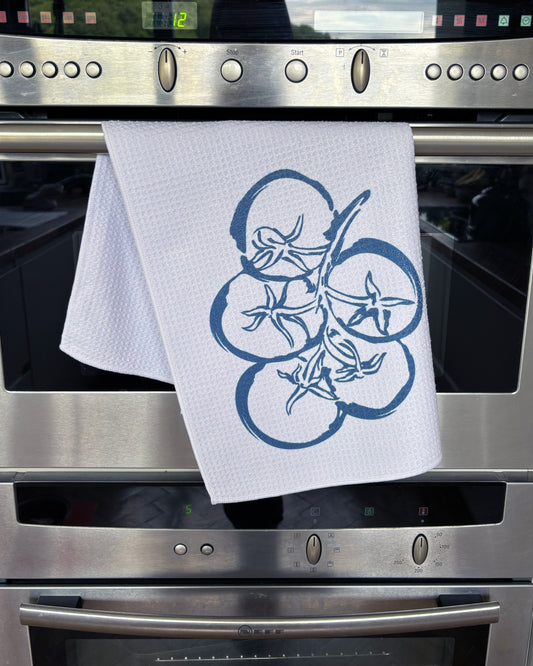 Tomatoes, waffle tea towel