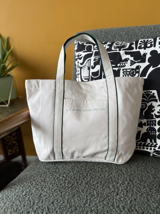 Ask me about my cat - Heatherfall Tote Bag
