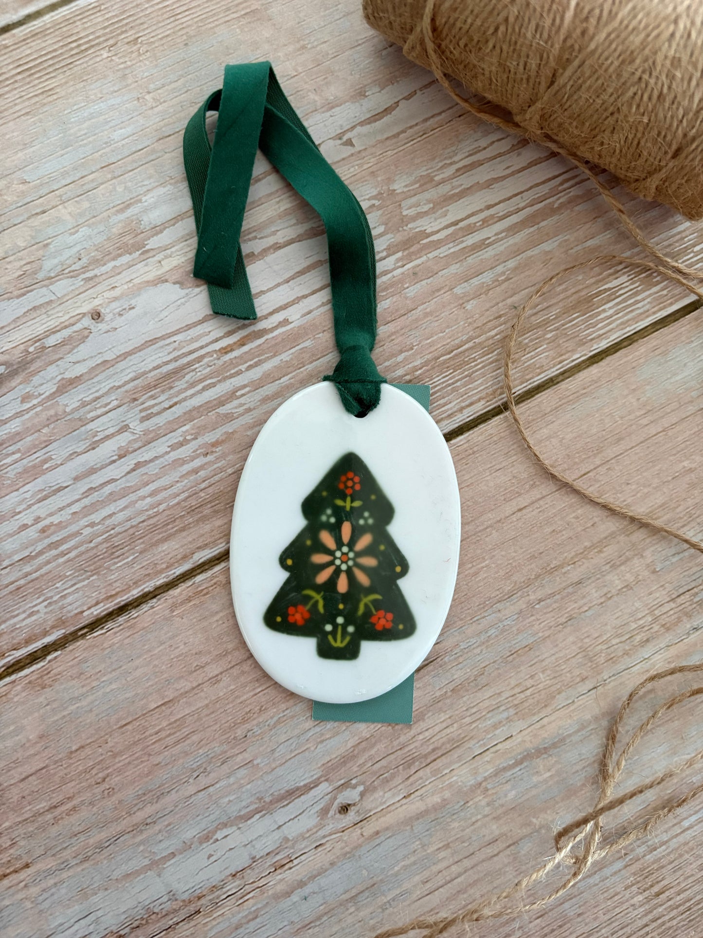 Folk Christmas Tree Ceramic Ornament