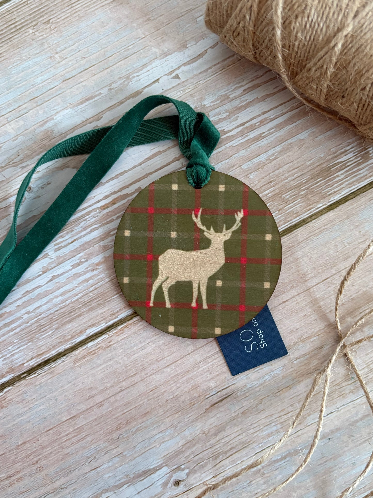 Green Stag Wooden Ornament