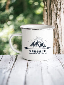 Wanderlust, Keep Calm & Camp On - Enamel Mug