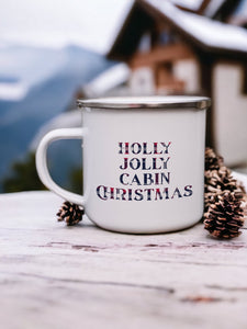 Holly Jolly Cabin Christmas Enamel Camping Mug