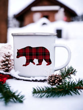 Load image into Gallery viewer, Plaid Bear Enamel Camping Mug
