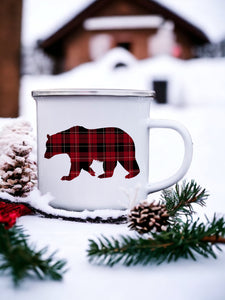Plaid Bear Enamel Camping Mug