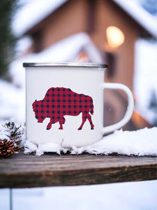 Plaid Bison Enamel Camping Mug