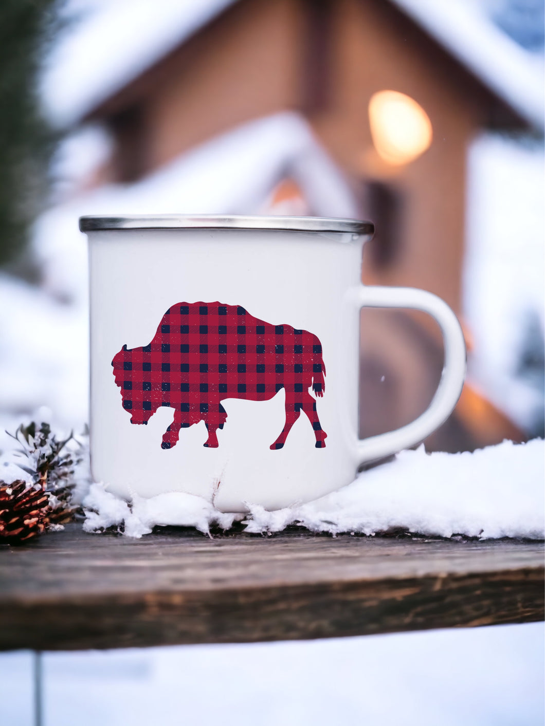 Plaid Bison Enamel Camping Mug