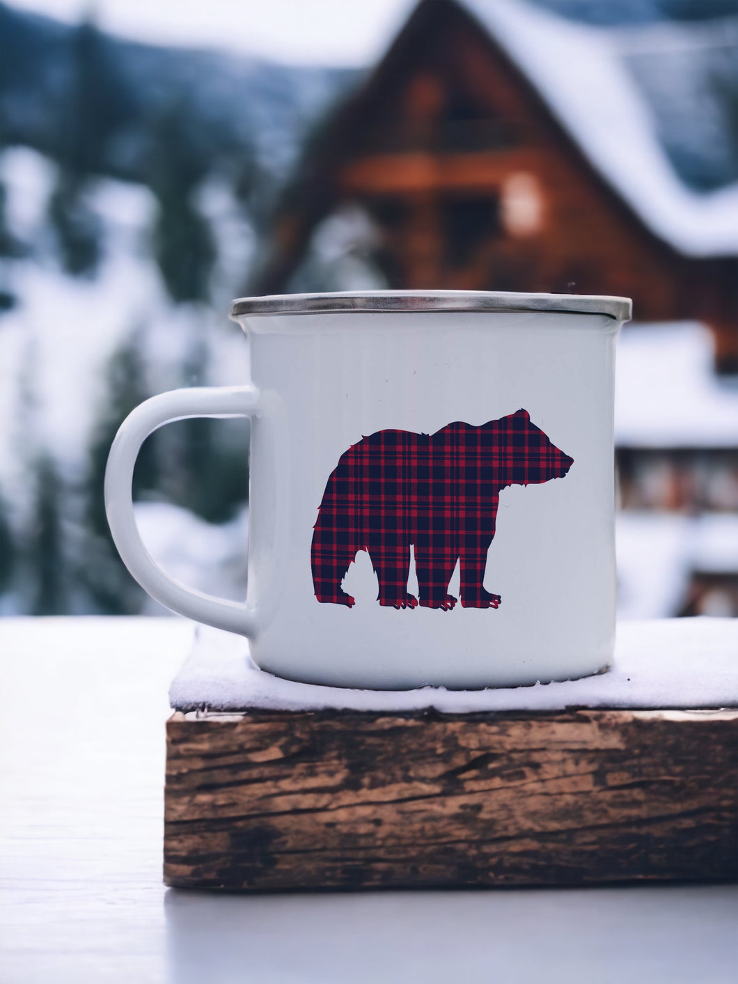 Plaid Bear Enamel Camping Mug