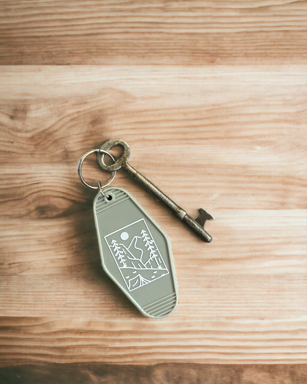 Let's go camping retro motel style keyring