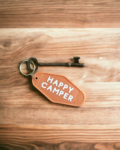 Happy camper retro motel style keyring