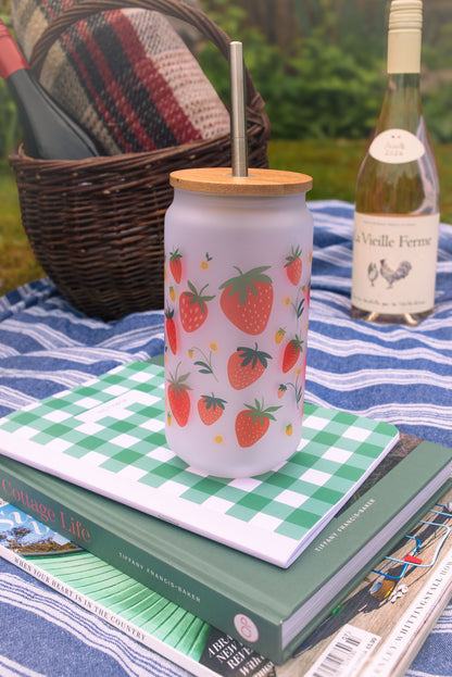 Strawberries, Wild and Whimsy Frosted Glass Tumbler