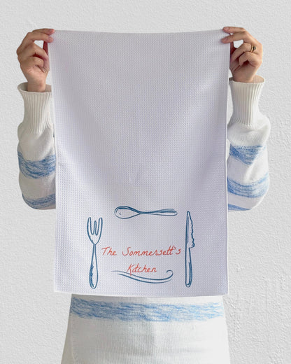 Our kitchen, personalised waffle tea towel