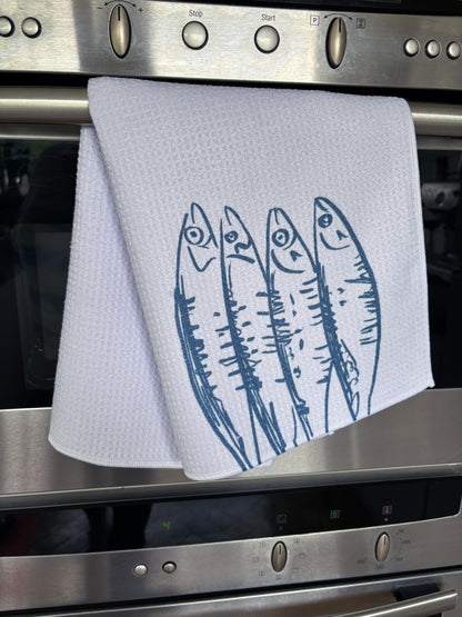 Sardines, waffle tea towel