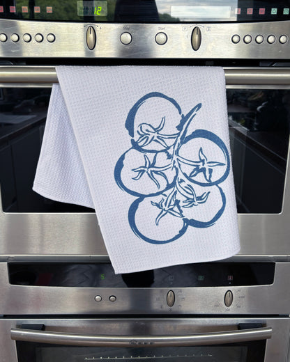 Tomatoes, waffle tea towel