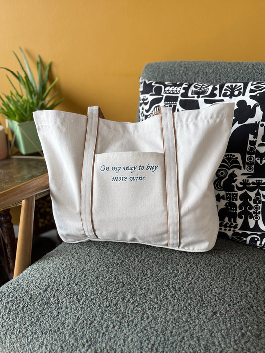 On my way to buy more wine - Heatherfall Tote Bag