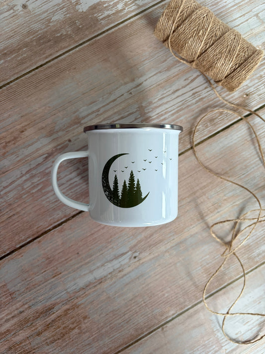 Green Forest Moon Enamel Camping Mug