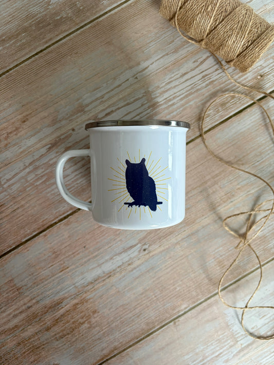 Blue Owl Enamel Camping Mug