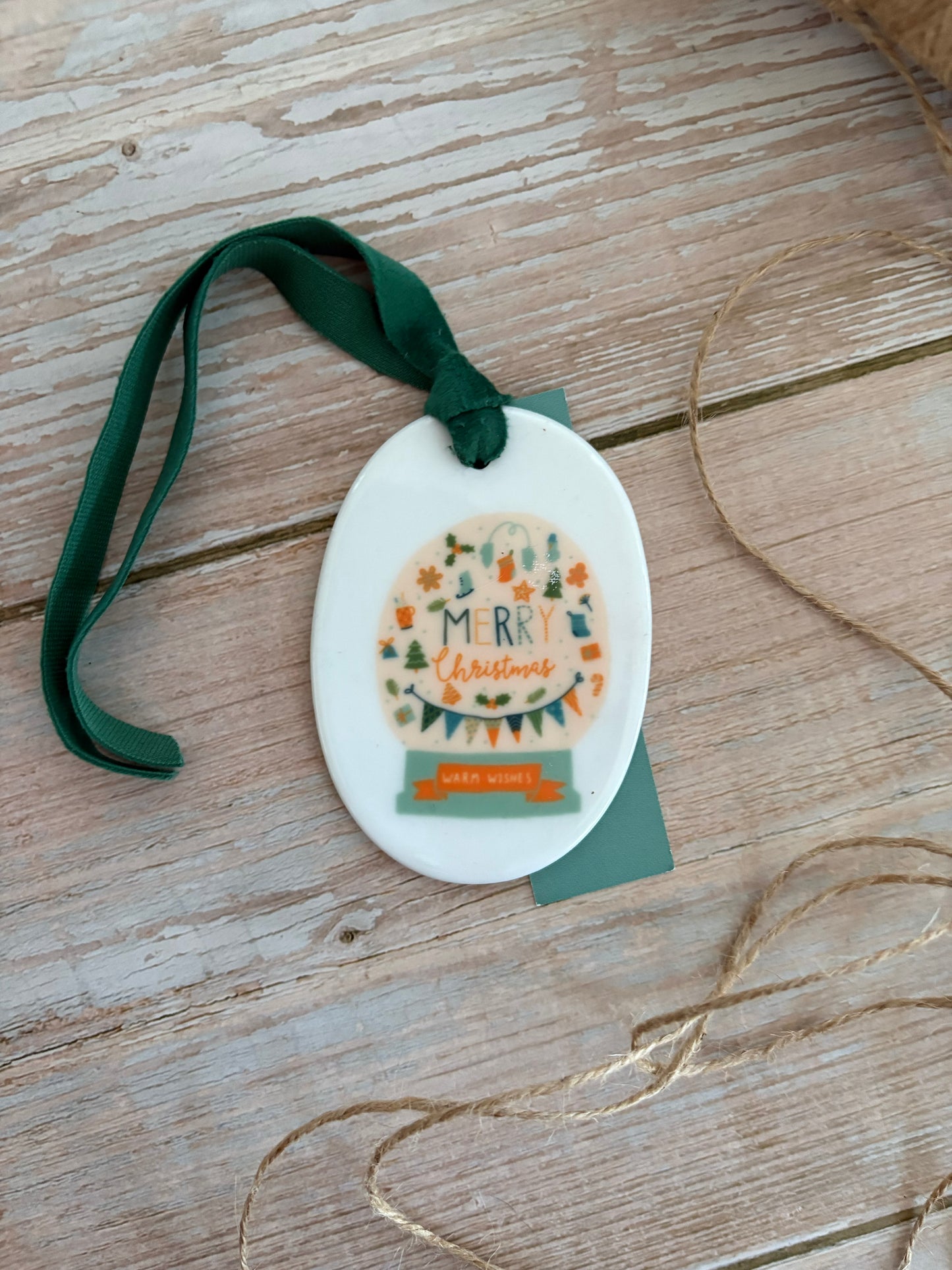 Snowglobe Merry Christmas Ceramic Ornament