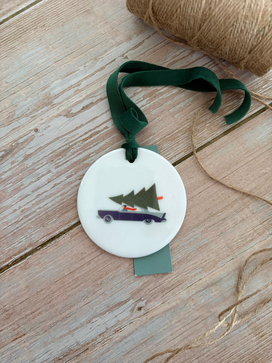 Driving home for Christmas Ceramic Ornament