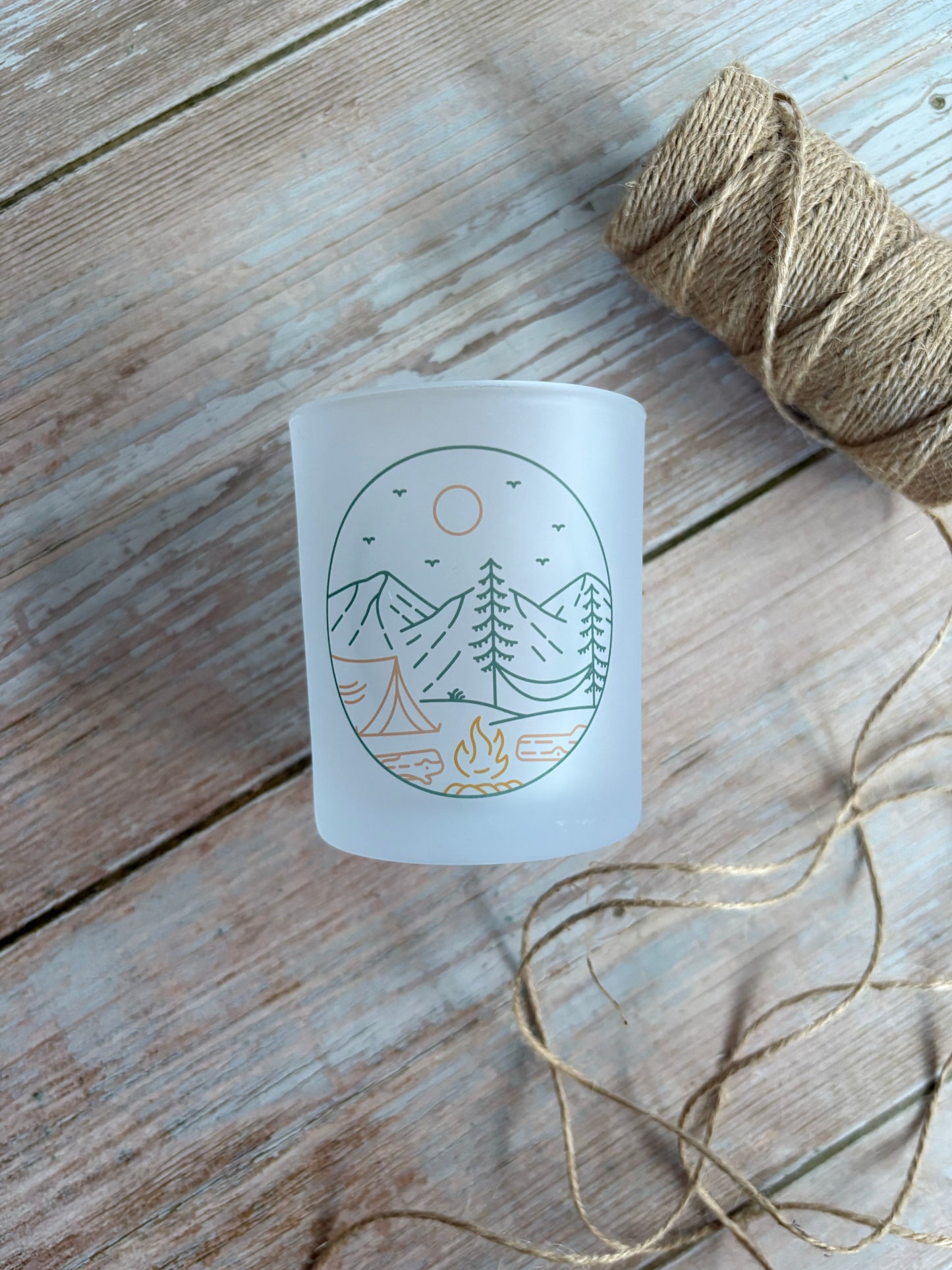 Let's go camping Glass Votive