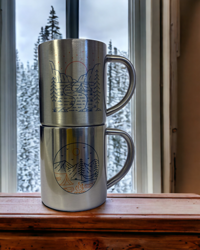 Into the woods - Set of two stainless steel camping mugs