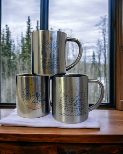 Into the woods - Set of three stainless steel camping mugs