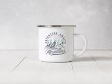 Load image into Gallery viewer, Adventure Awaits, Explore the Mountains - Enamel Mug - Sovende Bjorn