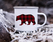 Load image into Gallery viewer, Plaid Bear Enamel Camping Mug