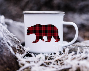 Plaid Bear Enamel Camping Mug