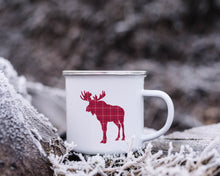 Load image into Gallery viewer, Plaid Moose Enamel Camping Mug