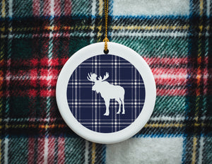 Plaid Moose Ceramic Ornament