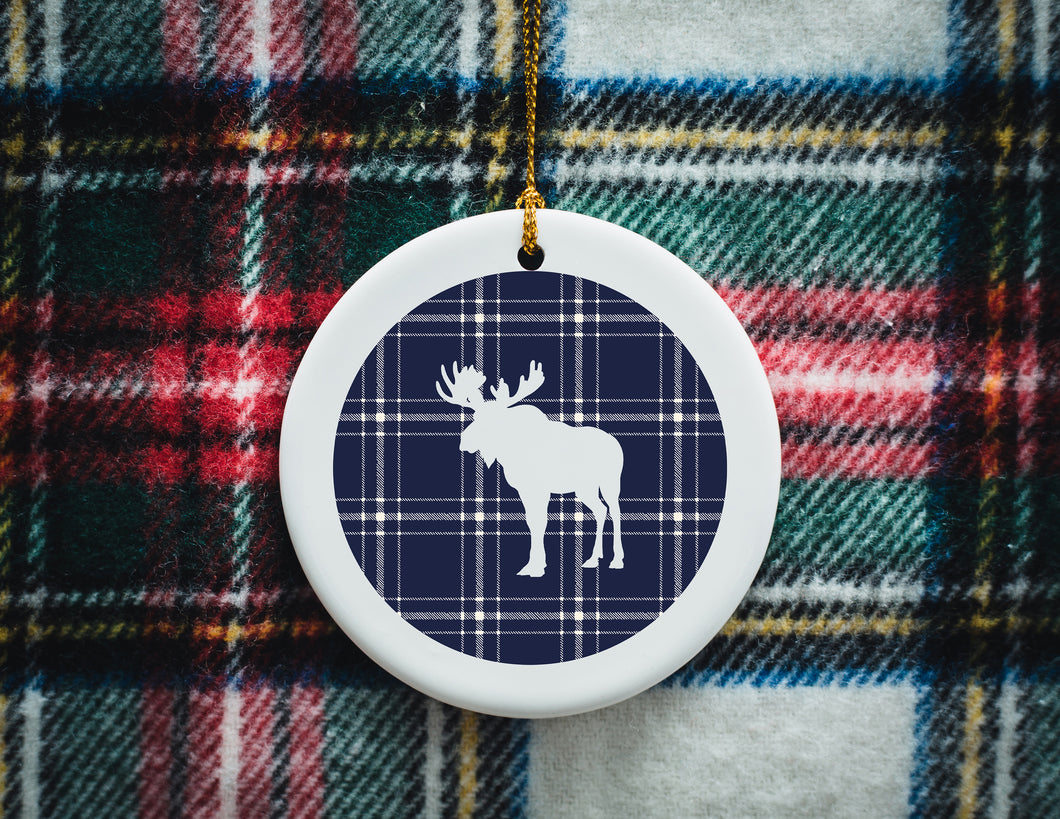 Plaid Moose Ceramic Ornament