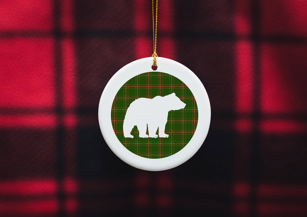 Plaid Bear Ceramic Ornament