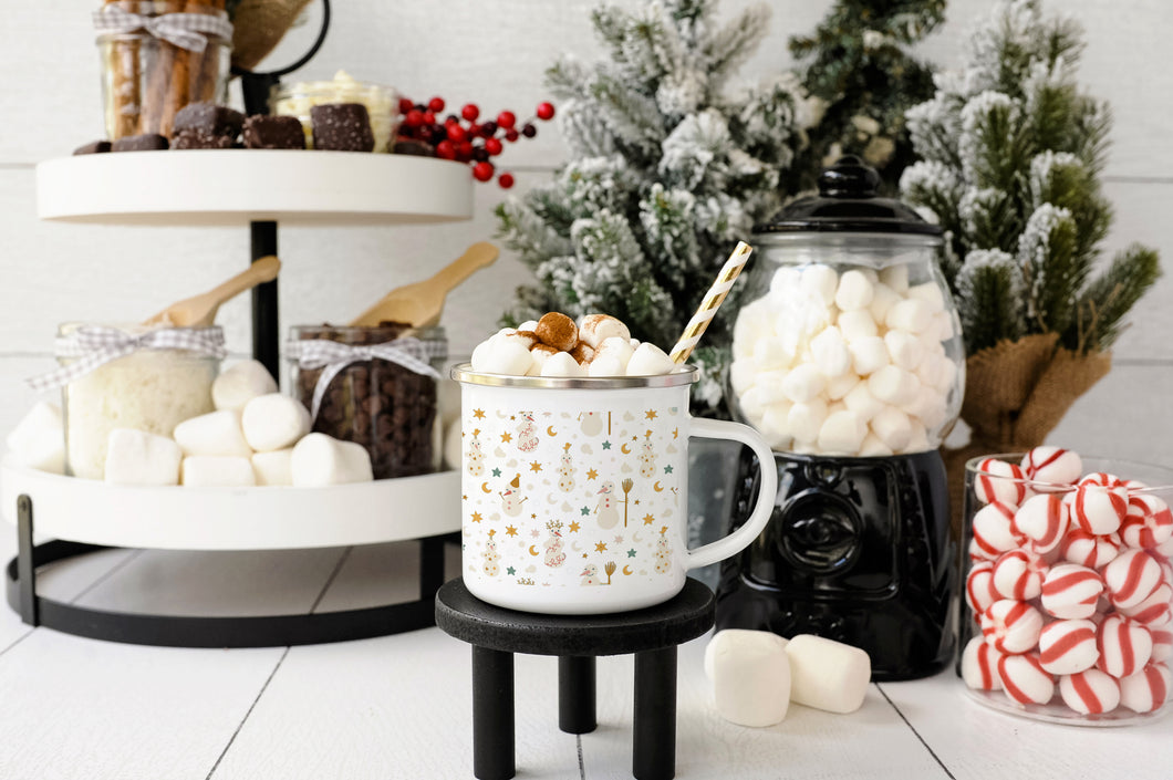 Folky Wintertime Christmas Enamel Mug